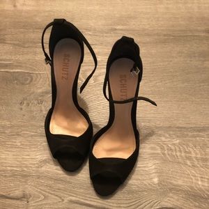 Schutz Sasha Lee Black Suede Sandal Size 6.5